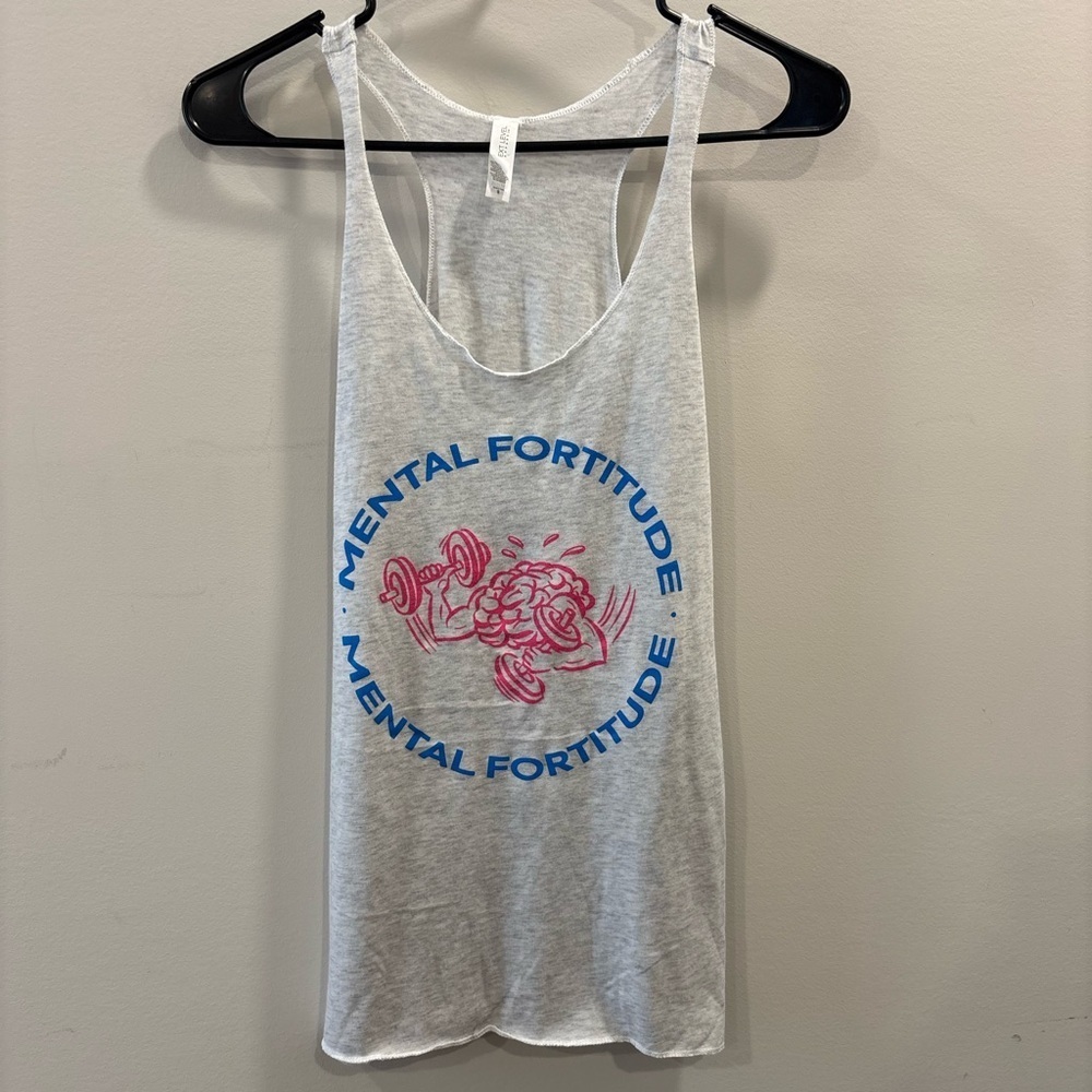 Next Level Apparel Mental Fortitude Graphic Racerback Tank Gray Pink XS S